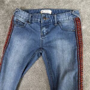 Free People Women's Jeans  Embroidered Aztec‎ Boho Skinny Denim Stretch Tribal